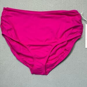 Anne Cole Women's High-Waist shirred Convertible Swim Bottom Pink Lg $56
